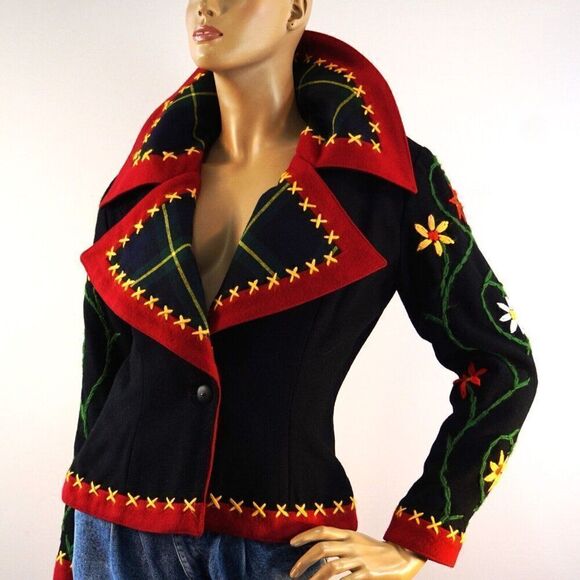 Vintage Show Piece Embroidered Blazer Sz Medium IDOL England Wool Jacket Rare - Picture 2 of 13